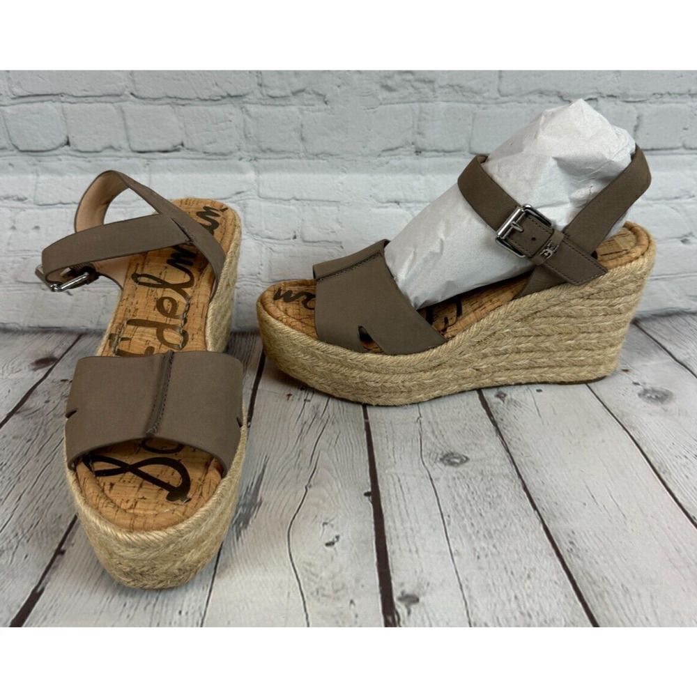SAM EDELMAN Maura espadrille gray nubuck leather wedge sandals size 9.5
